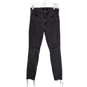 Joe's Jeans Sz 29 Black Denim High Rise Skinny Ankle Destroyed Raw Hem Stretch